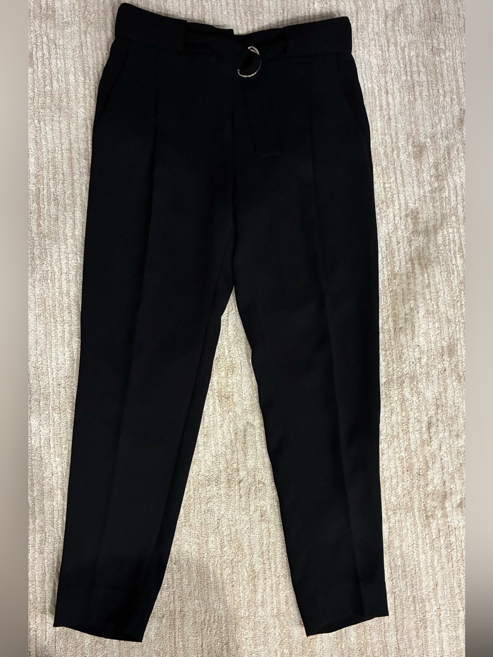 MANGO black tapered belted pleated high rise trouser
